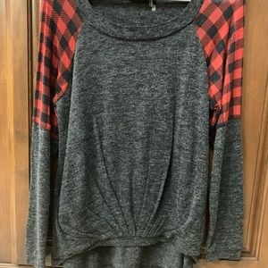 Grey and red long sleeve top
